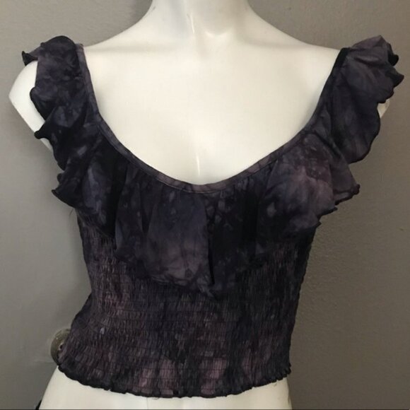 AE Soft & Sexy Off Shoulder Ruffle Tie Dye elasticized Crop top - Picture 5 of 7